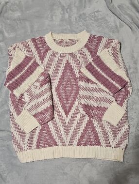 Cupshe Cream & Purple Geometric Diamond Crewneck Sweater